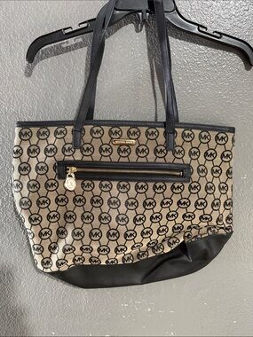 Michael Kors Black and Beige MK Logo Tote